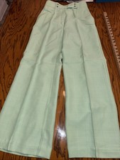 70s JCPenney High Waisted Wide Leg Trouser Pants Mint Green Plaid Houndstooth