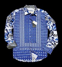 Robert Graham LIMITED EDITION The Thera XL 398 Blue Beaded Pasiley Shirt