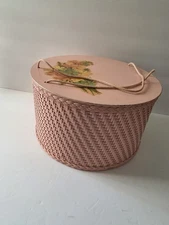 1940s Vintage PINK WICKER PRINCESS Sewing Box Case