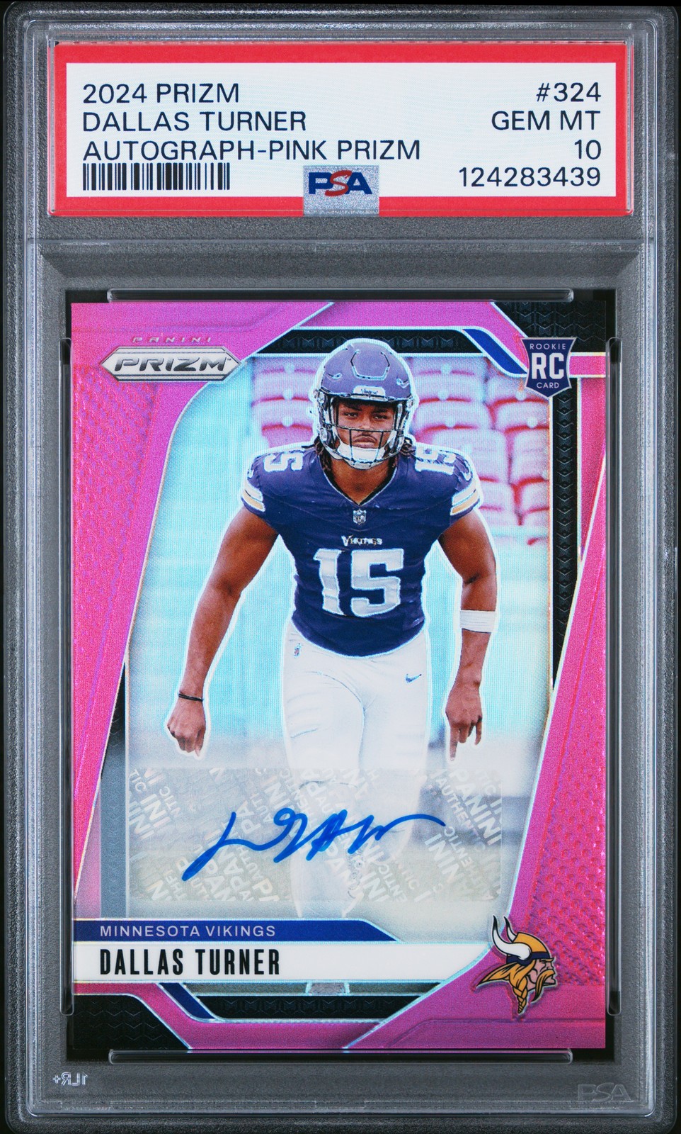 2024 Panini Prizm #324 Dallas Turner Pink Prizms Rookie Card RC Auto PSA 10