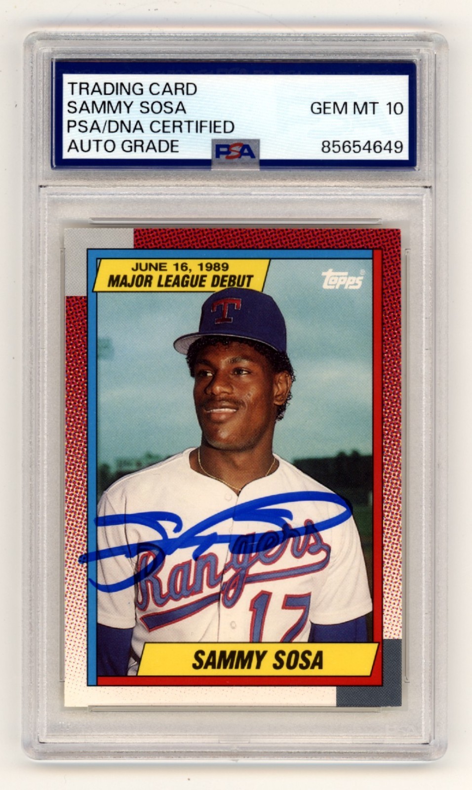 Sammy Sosa 1990 Topps ML Debut #120 Signed Rookie RC PSA 10 Auto Texas Rangers