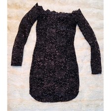 Windsor Black Shimmer Lace Off Shoulder Mini Dress Whimsigoth Dark Fairycore ~XS