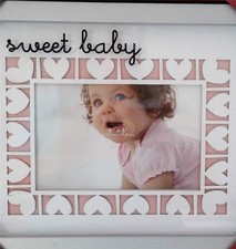 Sweet Baby Girl Picture Frame Photograph Hearts Pink White NEW