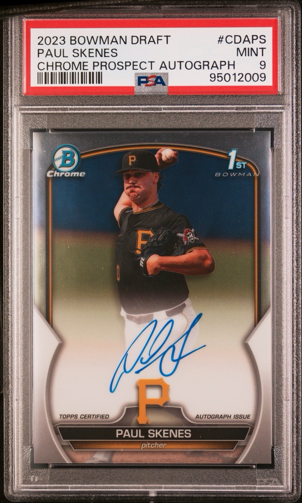 2023 BOWMAN DRAFT PAUL SKENES (RC) CDA-PS CHROME PROSPECT AUTOGRAPH PSA 9