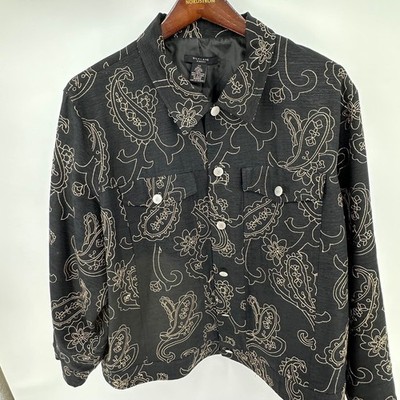 Silkland Woman Black Silk Paisley Embroidered Jacket Plus Size 2X Quiet Luxury