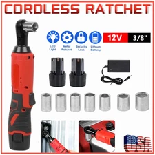 Electric Cordless Ratchet 3/8" Right Angle Wrench Impact Power Tool 2 Batteries