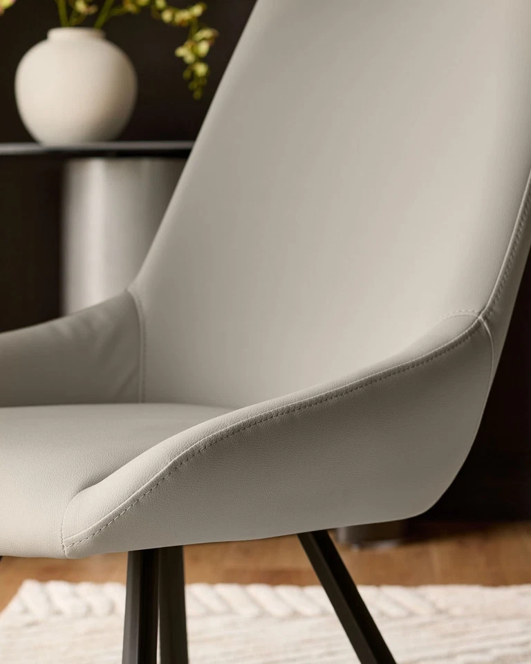 Pair of Danetti Leather Dining Chairs with Metal Legs Light Grey/Black RRP £389 - Image 3 of 4