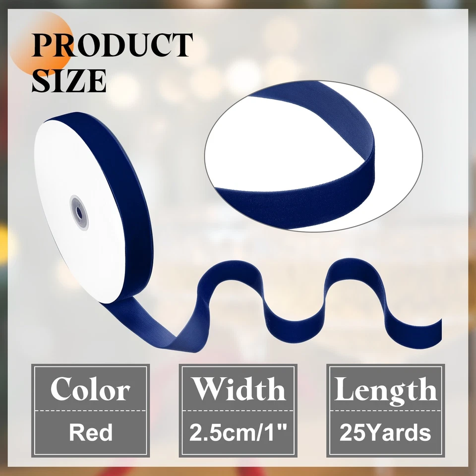 Navy Blue Velvet Ribbon 1" Wide x 25 Yards Vintage Single Face Roll - Image 2 of 4