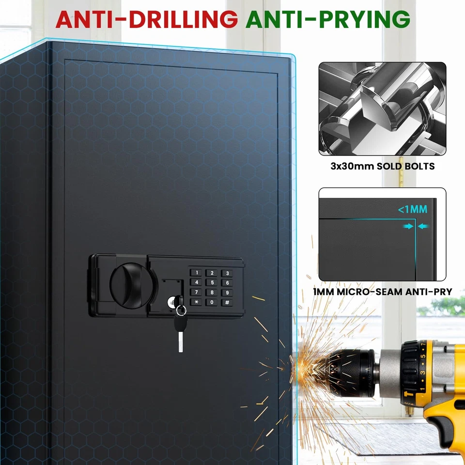 Cofre à prova de fogo 5,8 cubos grande, cofre doméstico à prova d'água e à prova de fogo, documento grande P... - Imagem 3 de 4