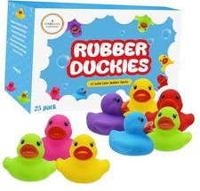 Classic Rubber Duck Toy Duckies for Kids, Six Solid Colors, Bath 25-Pack