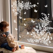 White Flower Butterflies Window Clings Spring Summer White Lace Flower Style