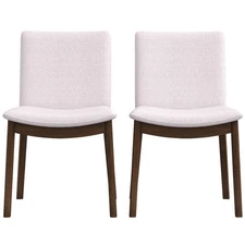 KA Mid-Century Modern Solid Wood Dining Chair Set with Beige Linen (Set Of 2)