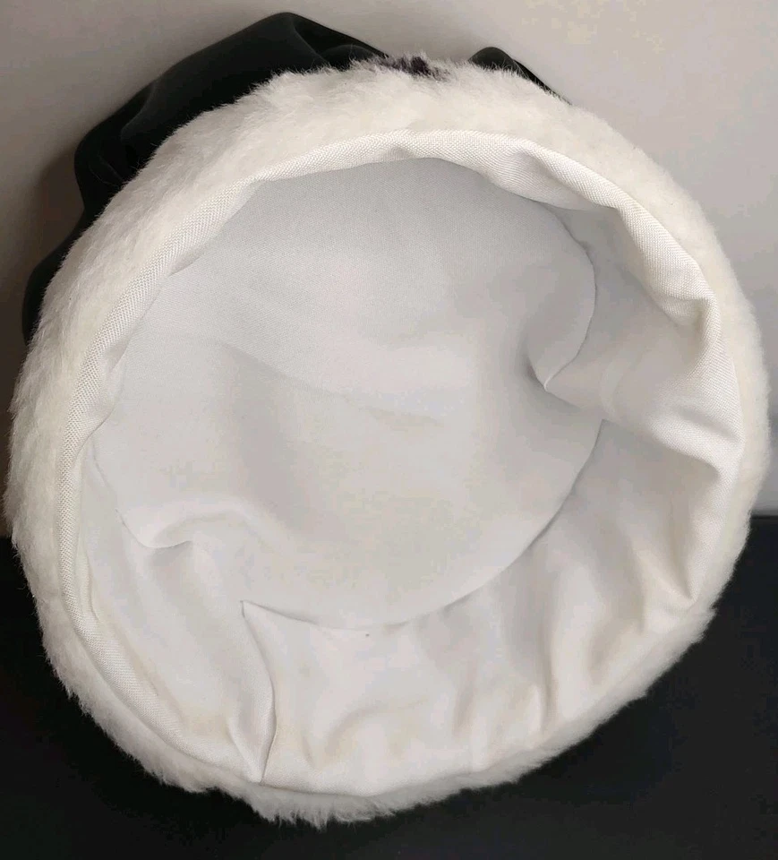 Black Satin Crown Cap Silver Sequin Band White Faux Fur Trim King Costume 6"x8" - Image 4 of 4