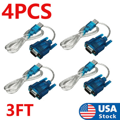 4Pcs 9 Pin Cable PDA 3FT Translucent USB 2.0 To DB9 RS232 Serial Converte