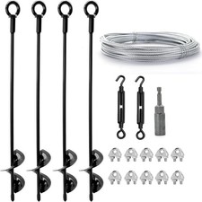 4 Pack 18" Ground Anchors Shed Anchor Kit with 1/8" Galvanized Cable  Turnbuckl
