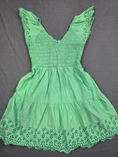 Gap Green Eyelet Embroidered Sleeveless Smocked Dress L Petite 100% Cotton