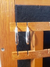 14k Italian White Oval Hoop Earrings Thin 1 Inch