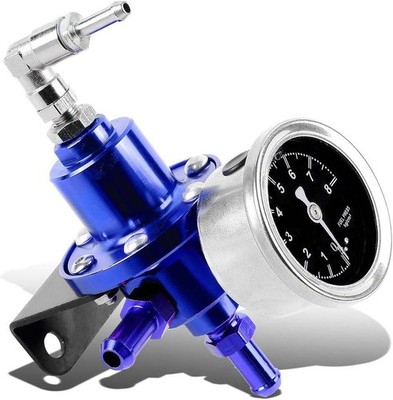  Aluminum Universal Adjustable Fuel Pressure Regulator + Gauge+ Fitting Kit Blue