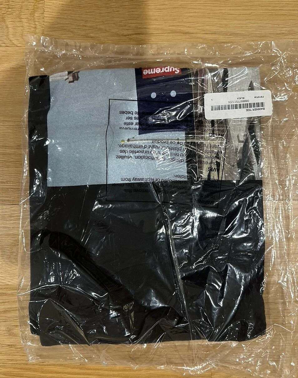T shirt bannière noir Supreme FW19 Manhattan taille L grand NEUF