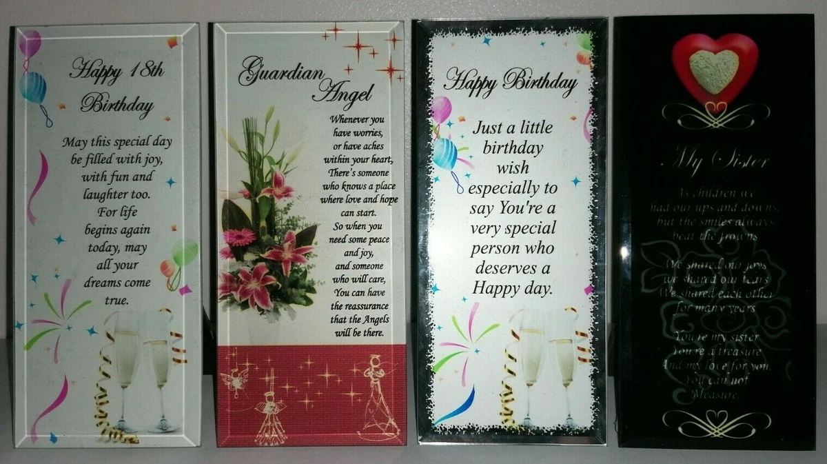 Glass Plaque 4 Designs 18th Guardian Angel Happy Birthday My Sister FreeStanding