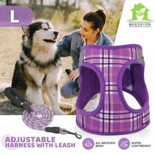 Dog Harness Control Adjustable Reflective Vest[SOFT MESH]w/D-rings & Leash Set