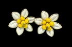 Coro Flower Earrings Clip On Poured White Milk Glass Yellow Cluster Bead Vintage
