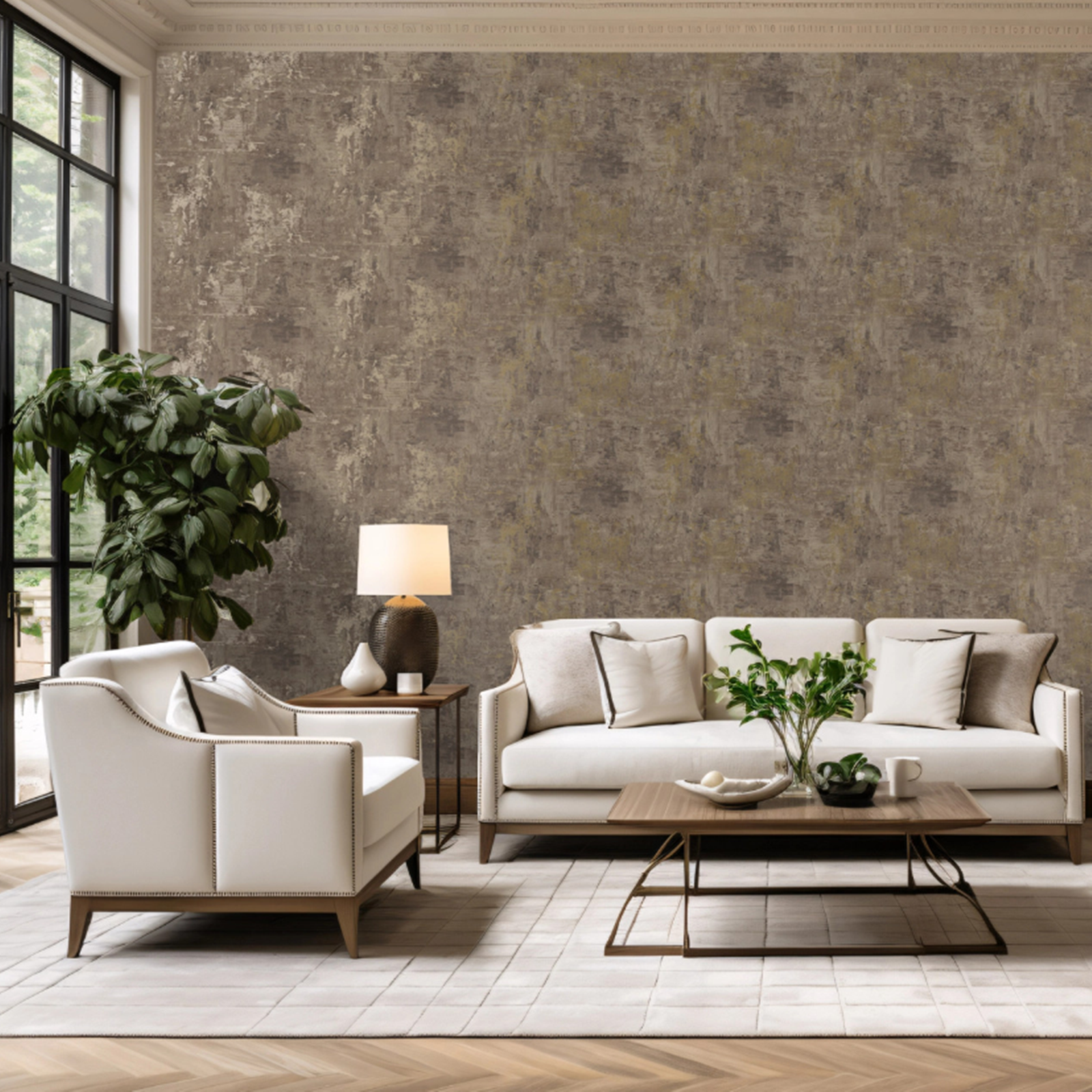 Plain Brown Metallic Wallpaper Shimmer Stone Plaster Effect Flat Finish Feature