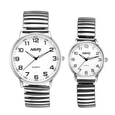 Men Women Stainless Steel Stretch Elastic Band Big Dial Quartz Wrist Watch Gift