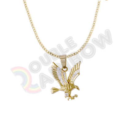  Eagle Hawk Bird Stainless Steel Gold Pendant Men Necklace 3mm Cuban Chain*P145