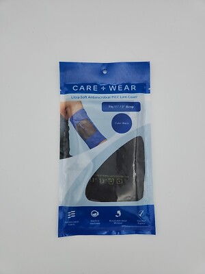 Care+Wear Ultra-Soft Antimicrobial Black PICC Line Cover Fits 11'' - 13'' Bicep