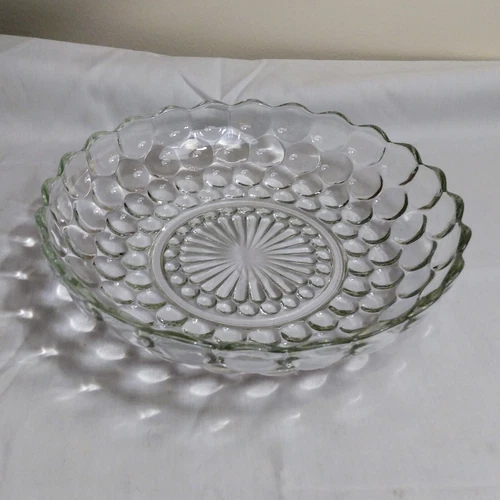Anchor Hocking Serving Bowl Dish Bubble Pattern Round Clear Glass Vintage 8.25"
