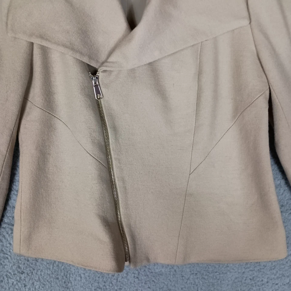 Chaqueta Ann Taylor Moto Mujer 6 Pequeña Mezcla de Lana Tostada Cremallera Completa Motociclista Asimétrica Foto 4 de 4