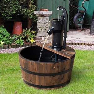 Wooden Barrel Water Fountain Outdoor Garden Decorative Water