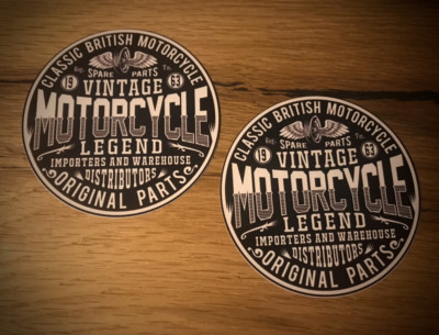 2x Motorcycle Aufkleber Sticker Cafe Racer Bobber Scrambler UK Vintage TOP #124