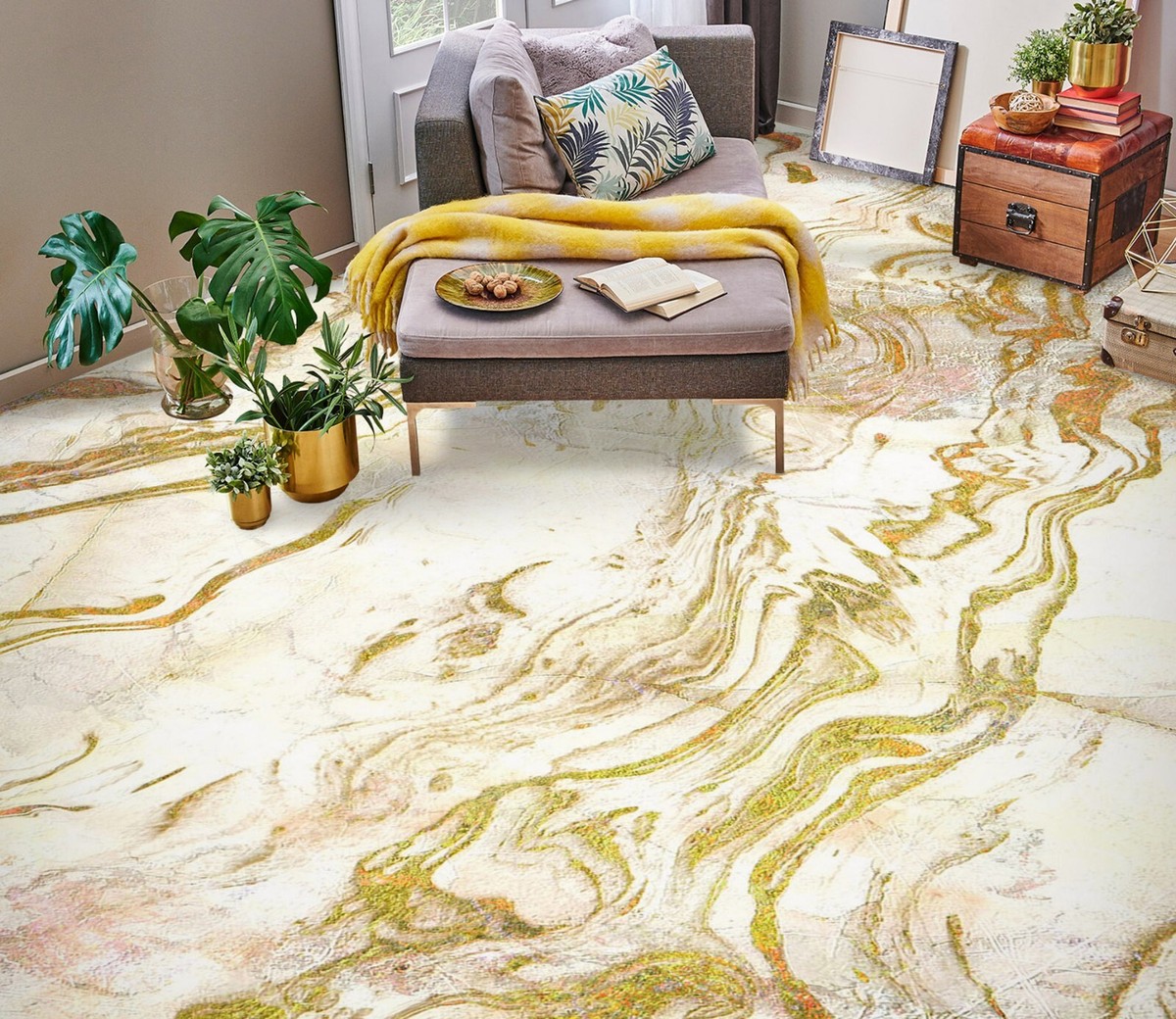 3D Yellow Texture SKE712 Floor WallPaper Print Decal Epoxy Floor