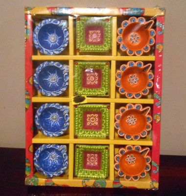 Diwali Diya 12 Piece Multicolor Set - NEW NIB