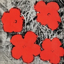 ANDY WARHOL Pop Art Poster or Rolled Canvas Print "Flowers" Red on Dark BG