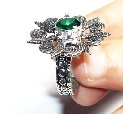 Top Green Peridot Round Shape Gemstone Handmade Ring Jewelry Size 8.2 Inches
