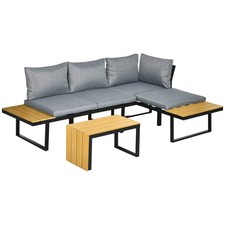 4-Sitzer Garten Sofa Garnitur Terrasse Gespräch Set mit gepolsterten Kissen, Holzmaserung P
