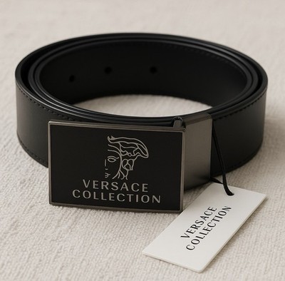 Versace Collection Men s Dress Belt Black/Silver Medusa Logo Buckle Size 110