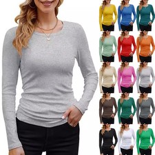 Ladies Casual Ribbed Basic Tee Shirts Tops Womens Long Sleeve Stretch Blouse UK