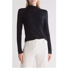 Nordstrom Signature Women's Rayon Blend Raw Edge Turtleneck in Black XL MSRP $99