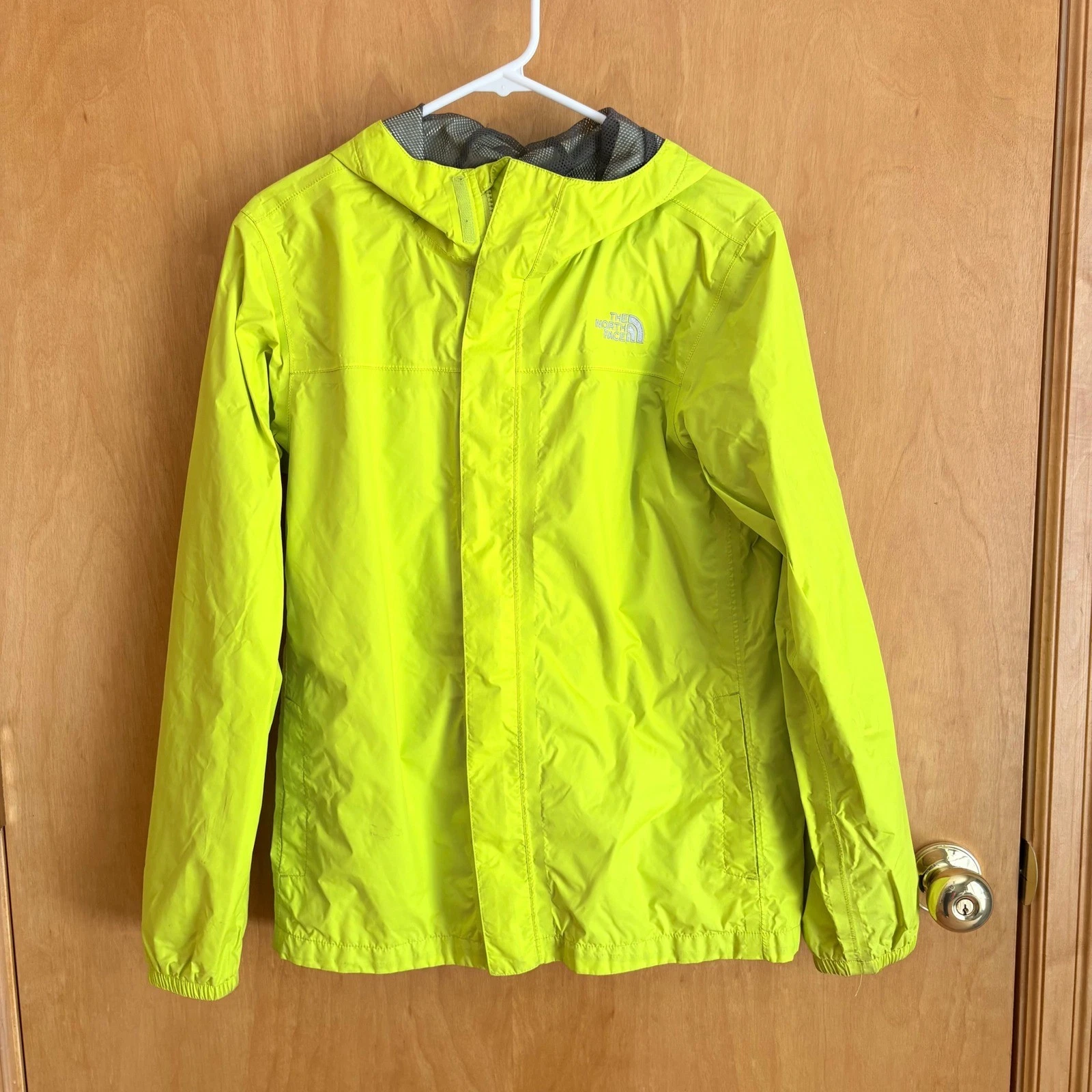 The North Face Rain Jacket Boys XL 18/20 Neon Yellow HyVent Hooded Windbreaker