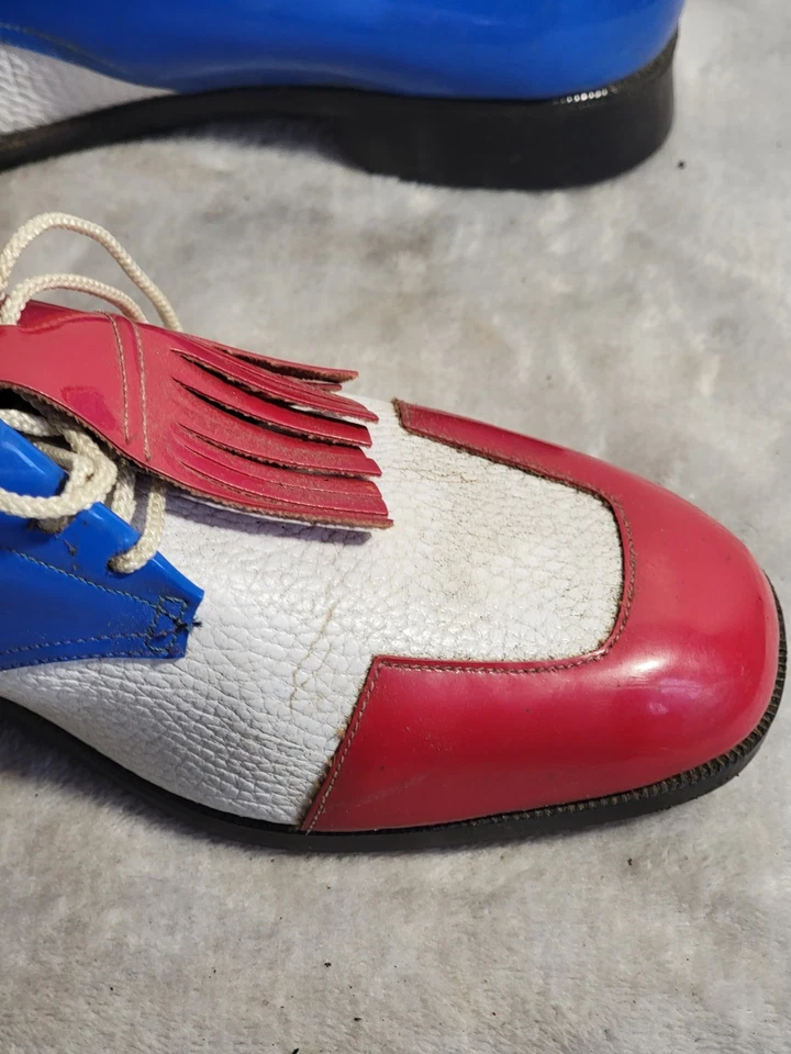 Zapatos de golf vintage Kiltie punta de ala Ben Hogan picos rojos, blancos y azules hechos en EE. UU. Foto 4 de 4