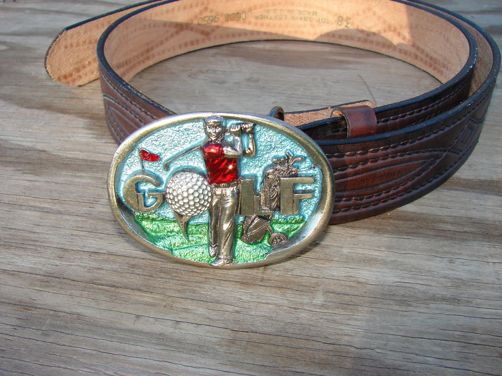 New Vtg 80s Golf Belt Buckle The Great American Buckle Co USA Ser. #1066 + BELT