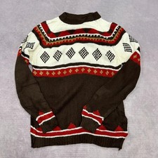 Vintage abstract knitted jumper Patterned Grandad chunky knit sweater Men's L