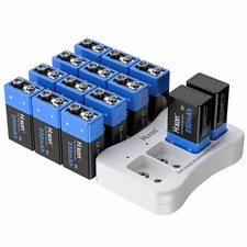 Hixon 9V Rechargeable Lithium ion Batteries 850mAh & 9V Battery USB Charger LOT