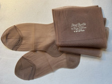 Box 3 Pr. 9.5 NIB VTG RHT NYLON GARTER STOCKINGS Tropic CharmBeige Wide Leg R