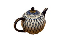Lomonosov Imperial Porcelain Cobalt Blue Gold Net Pattern Teapot
