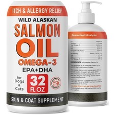 Wild Alaskan Salmon Oil 32 OZ - Omega 3 for Dogs Cats - Healthy Coat Joints